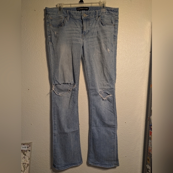 Express Light Blue Distressed Women's Jeans barely boot low rise size 12r - Picture 1 of 12